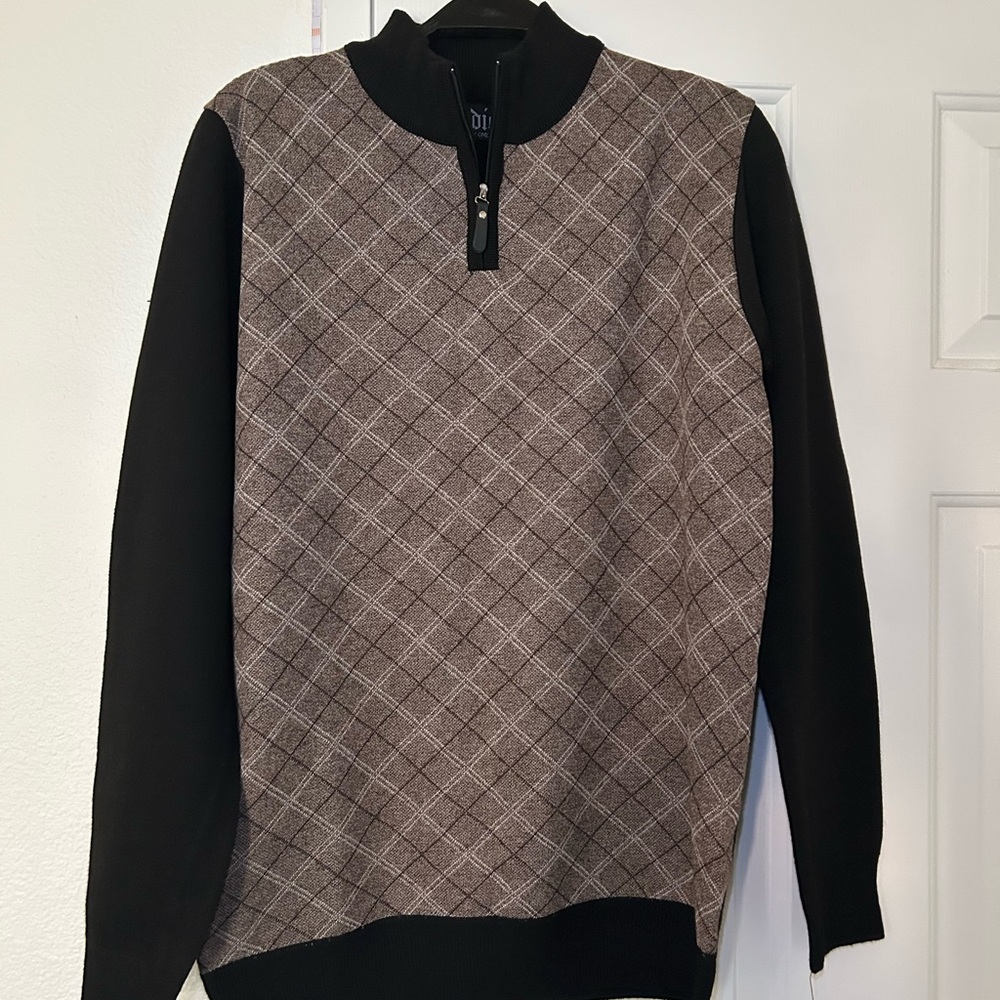 Black and Brown Zip-Up Sweater